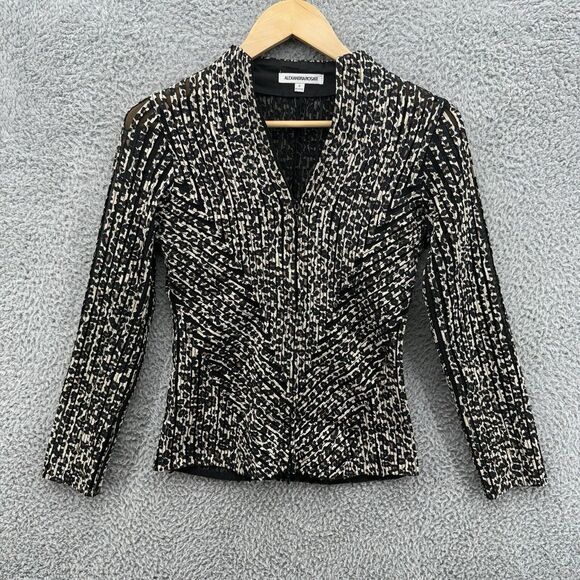 ALEXANDRA ROSATI Black Cheetah Stretch Mesh‎ Ribbon Trim ART TO WEAR Jacket 4P - Picture 1 of 8
